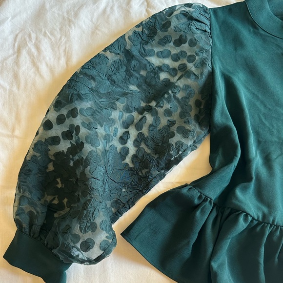 ZARA green puff long sleeve mesh top NWT - Picture 2 of 7
